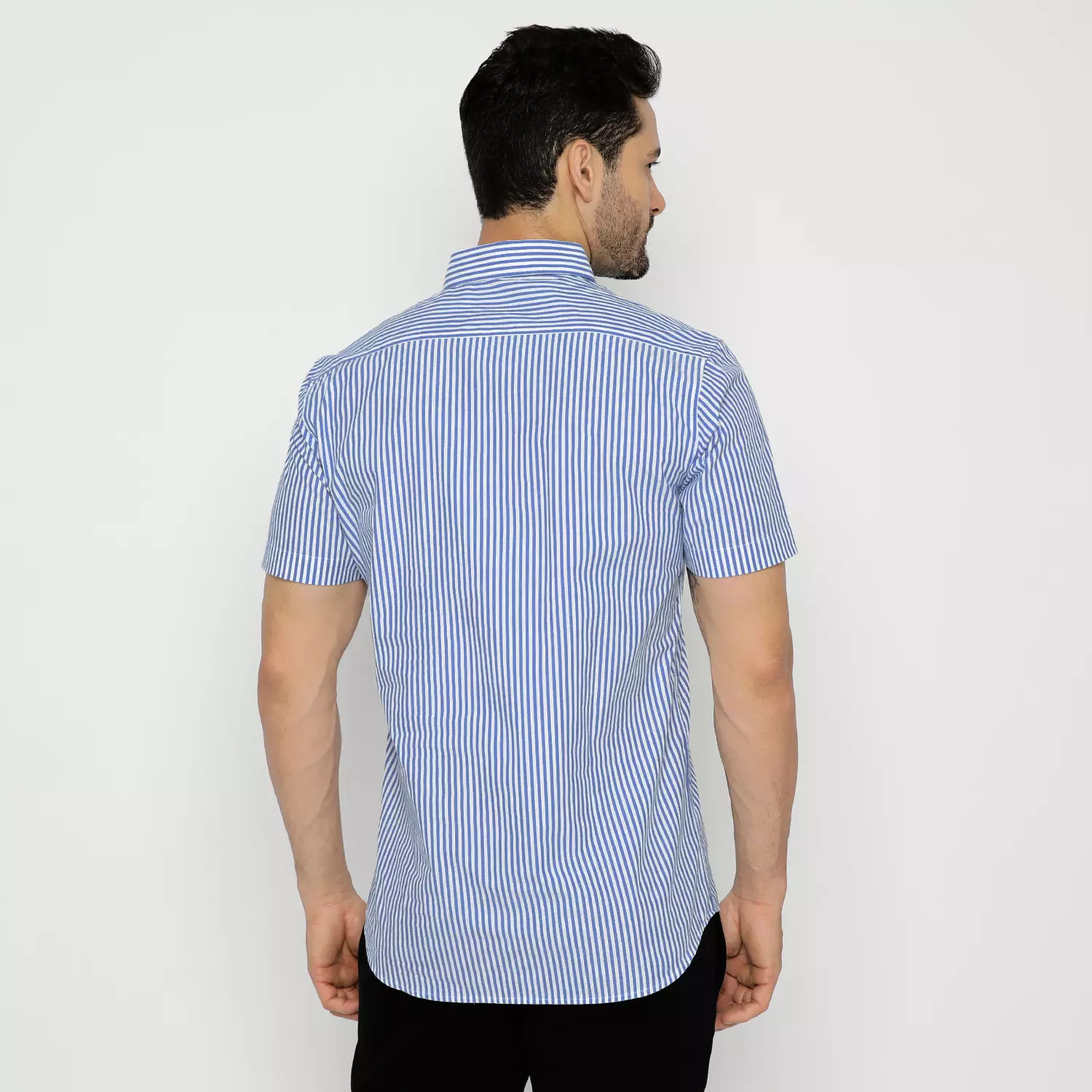 Platini Kemeja Salur Pria Lengan Pendek Biru Tua Katun 73259