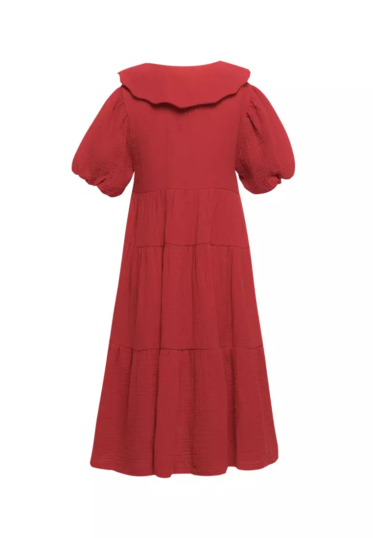 Pito Dito Girl Guatemala Dress Midi Anak Merah - Size 14