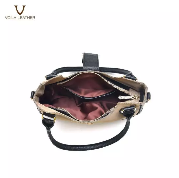 Medium Tote & Sling Nylon Kombinasi Kulit Asli Voila Fara Mocca