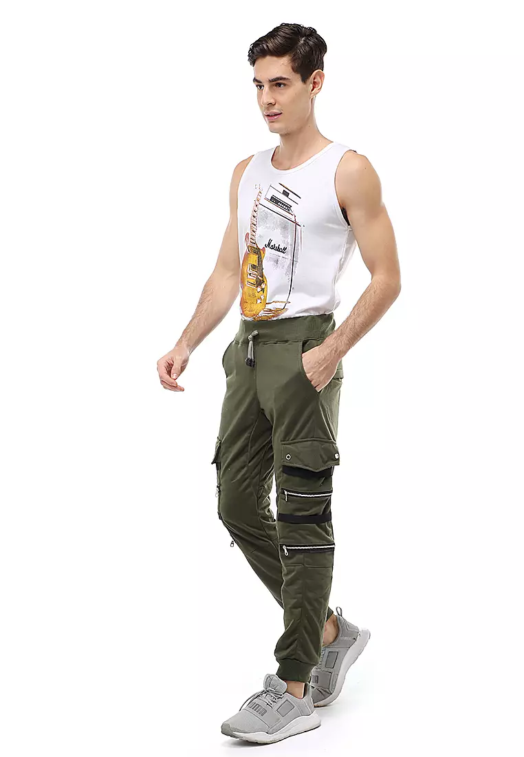 Locko Long Pants Celana Jogger Pria Zipper Design Material Baby Terry ORIGINAL - Army Green