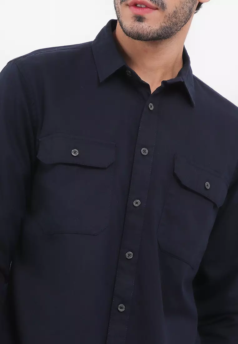 TRIPLE Kemeja Lengan Panjang Slim Fit (LS 535) - Navy
