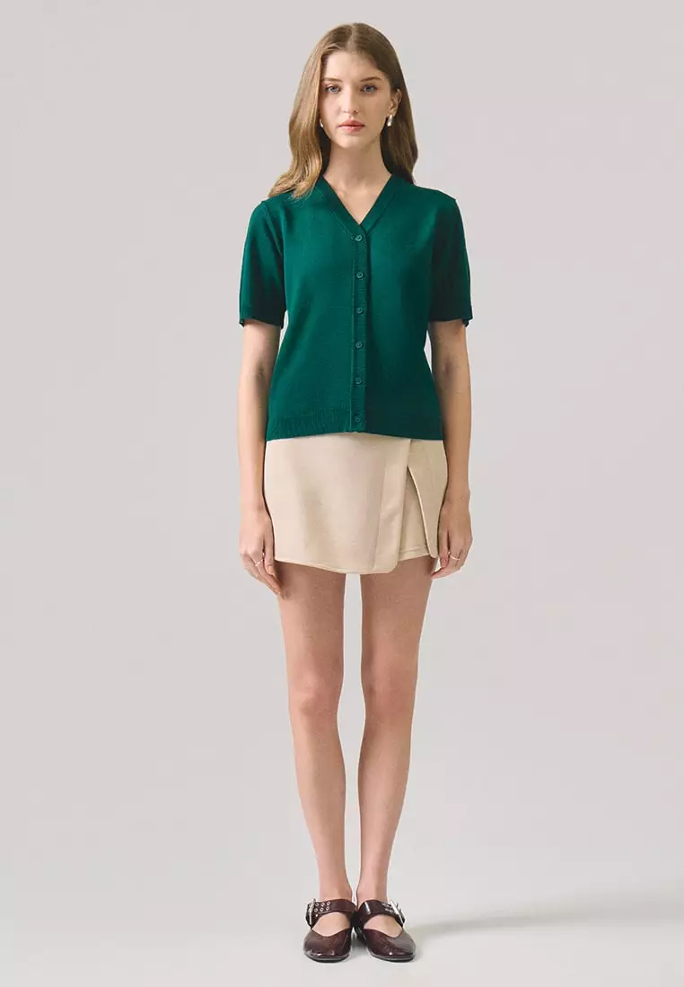 V-Neck Button Down Knit Top