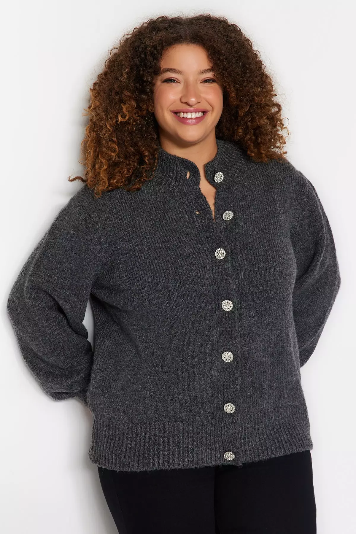 Plus Size Jewel Buttoned Cardigan