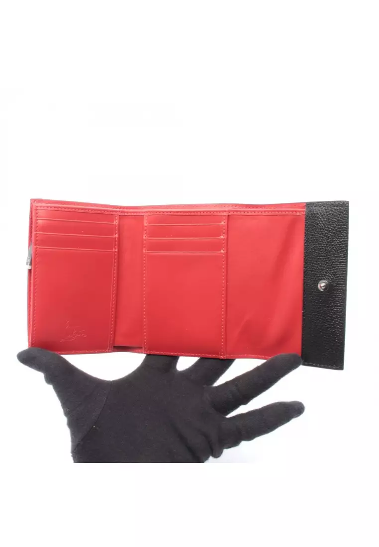 Pre-Loved CHRISTIAN LOUBOUTIN Mooncrest trifold wallet leather black Red