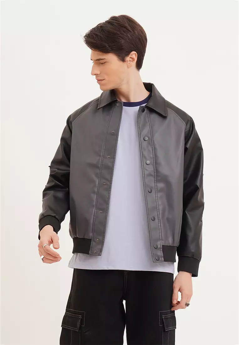 Mens leather top jacket with patches