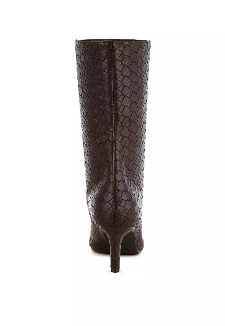 Woven Faux Leather Boots in Chocolate