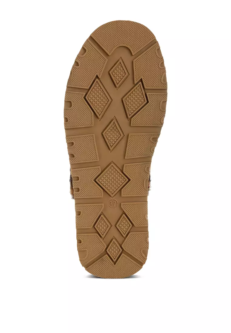 Leopard Print Faux Fur Platform Classic Slingback in Beige