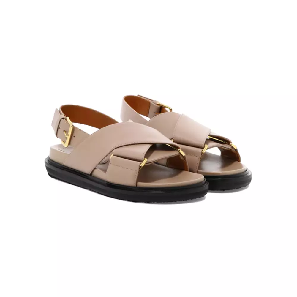 Jual MARNI Marni Fussbett Crisscross Sandals Soft Leather Dessert