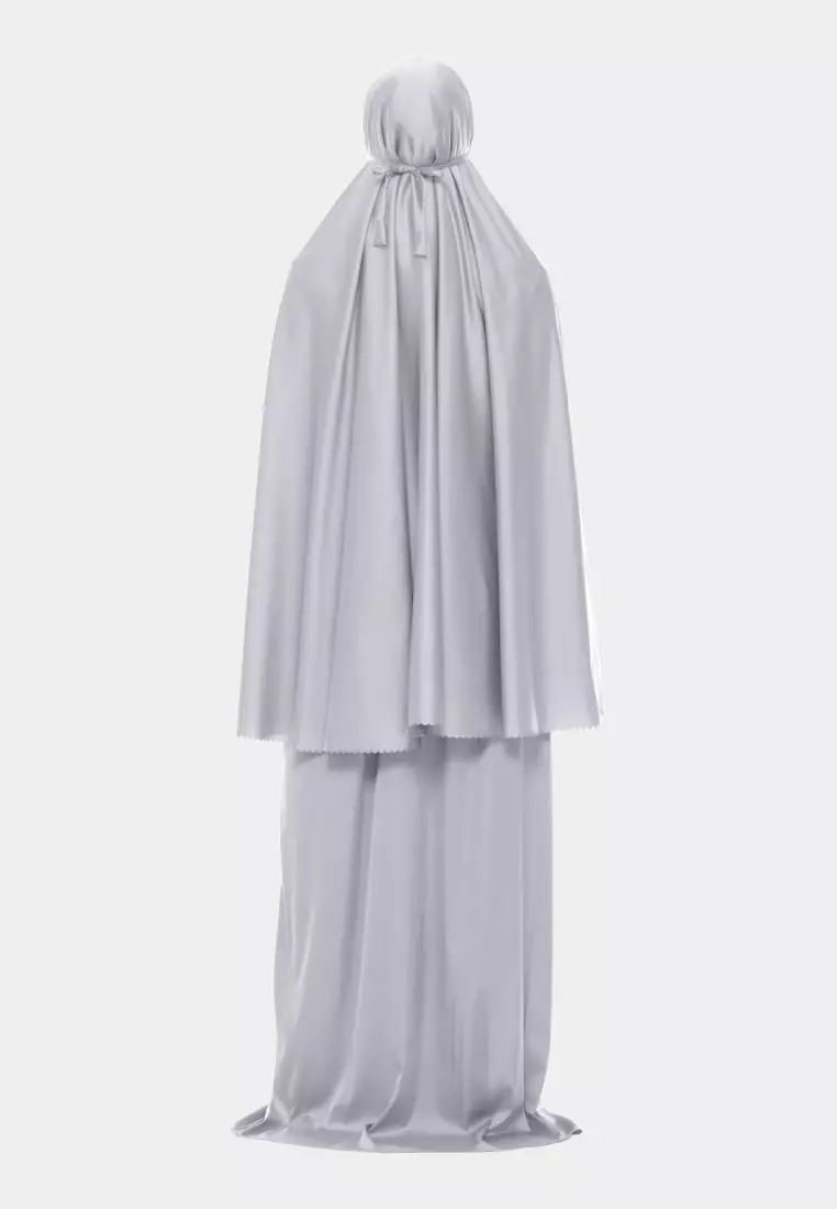 Ayesha Mukena 2in1 Prayer Set Polos Lasercuting Armani Silk Premium By Cotton Bee - Grey Beautiful