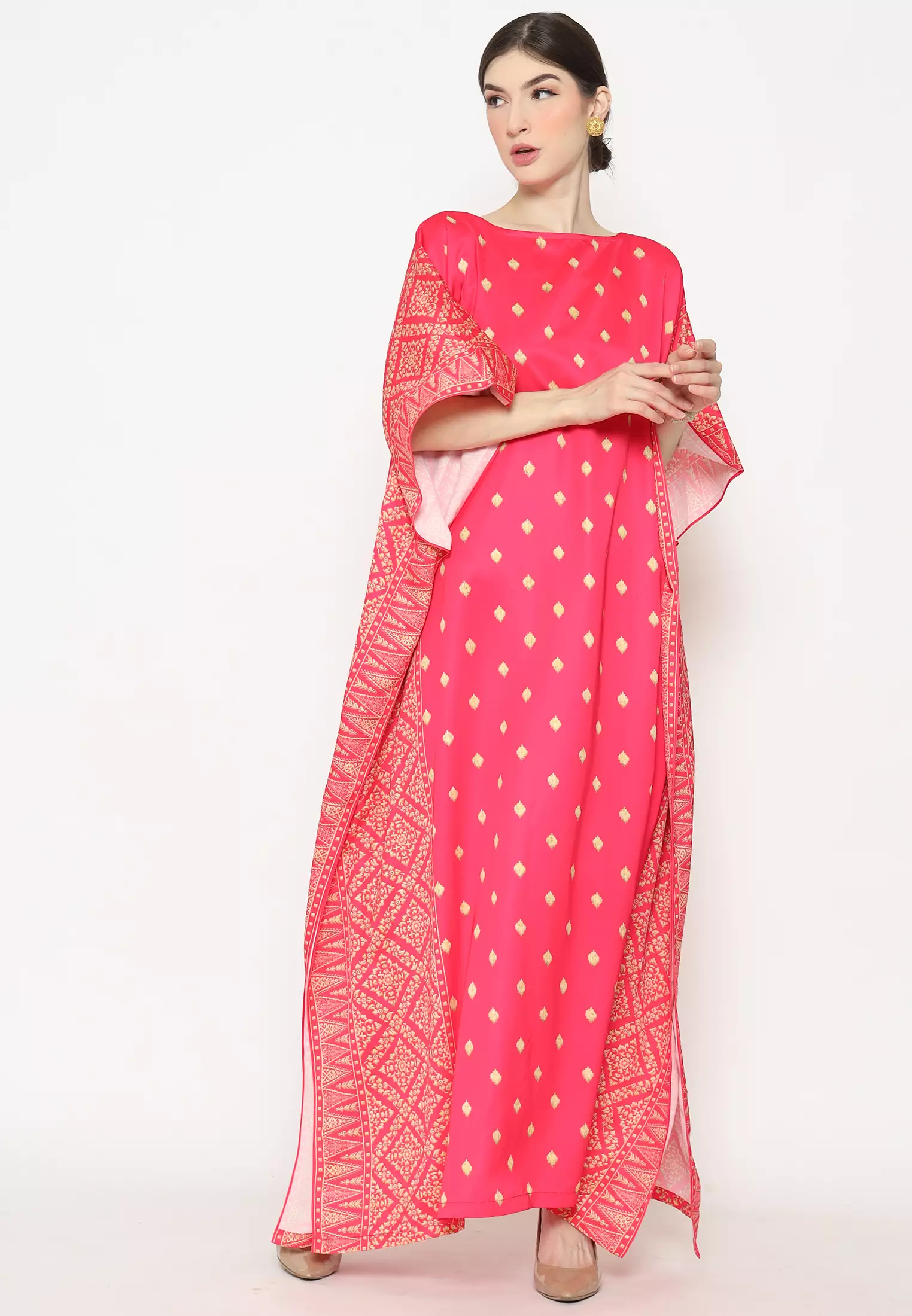 Kanzi Exclusive Short Sleeve Songket Kaftan Pink