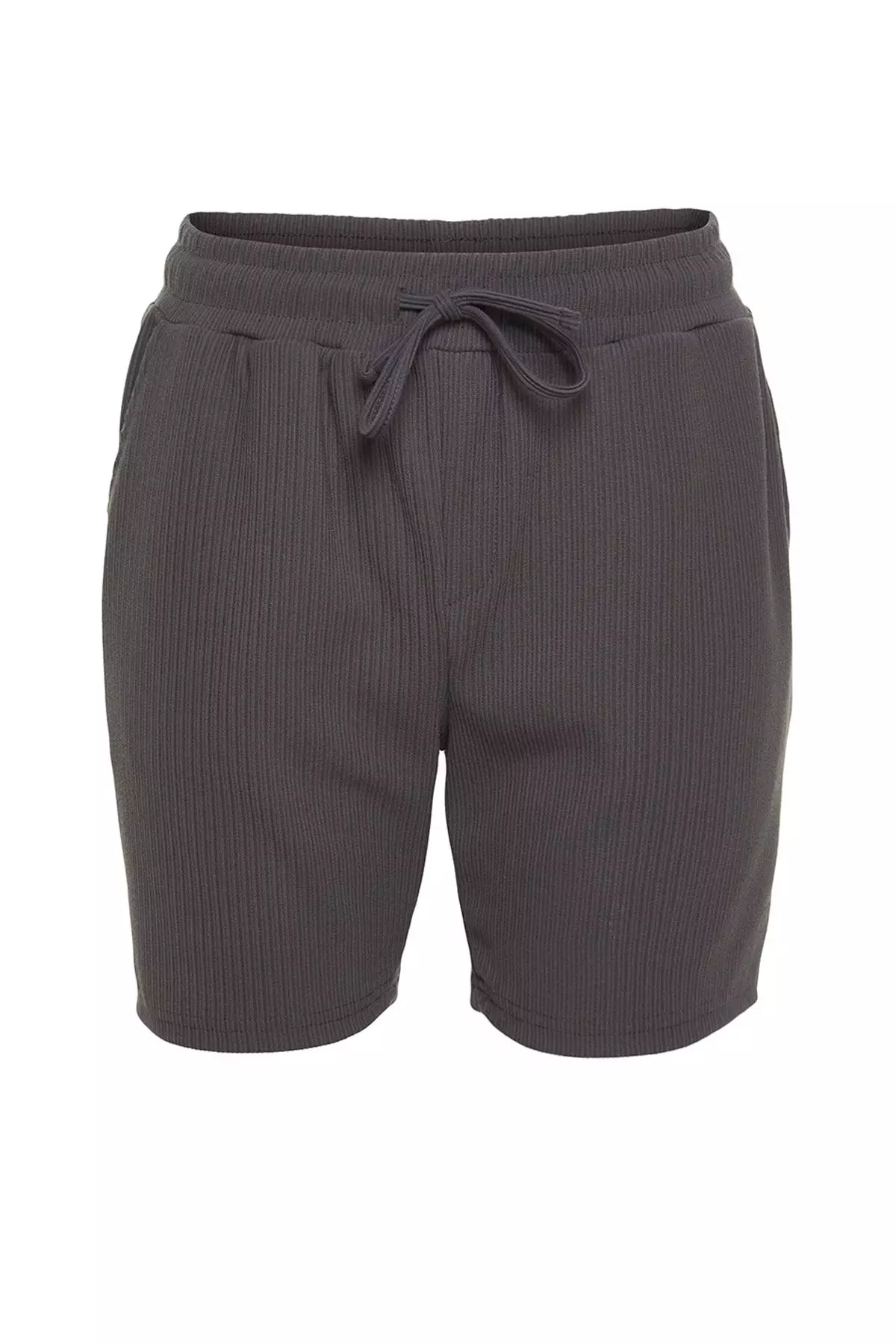 Basic Smoked Regular Cut Medium Length Lace Up Textured Wrinkle Resistant Ottoman Shorts TMNSS23SR00039