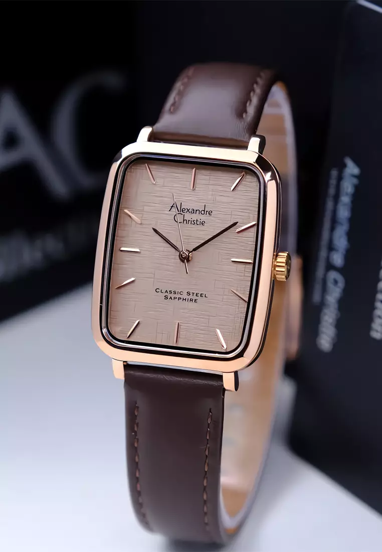 Alexandre Christie Sapphire - Jam Tangan Analog Pria - Rosegold Case Brown Leather Strap - 8699 MHLRGDG