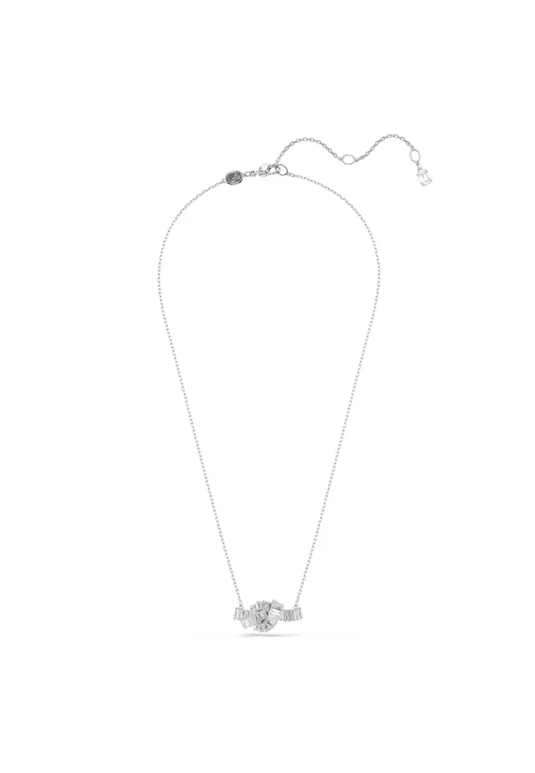 Matrix pendant, Baguette cut, Knot, White, Rhodium plated