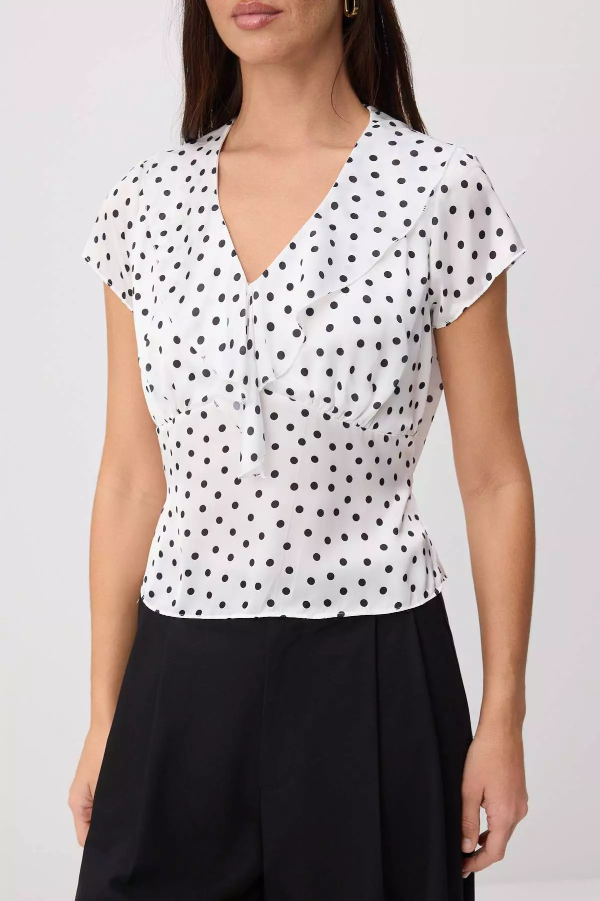 Buy Trendyol White Polka Dot Transparent Ruffle Detailed Woven Blouse ...