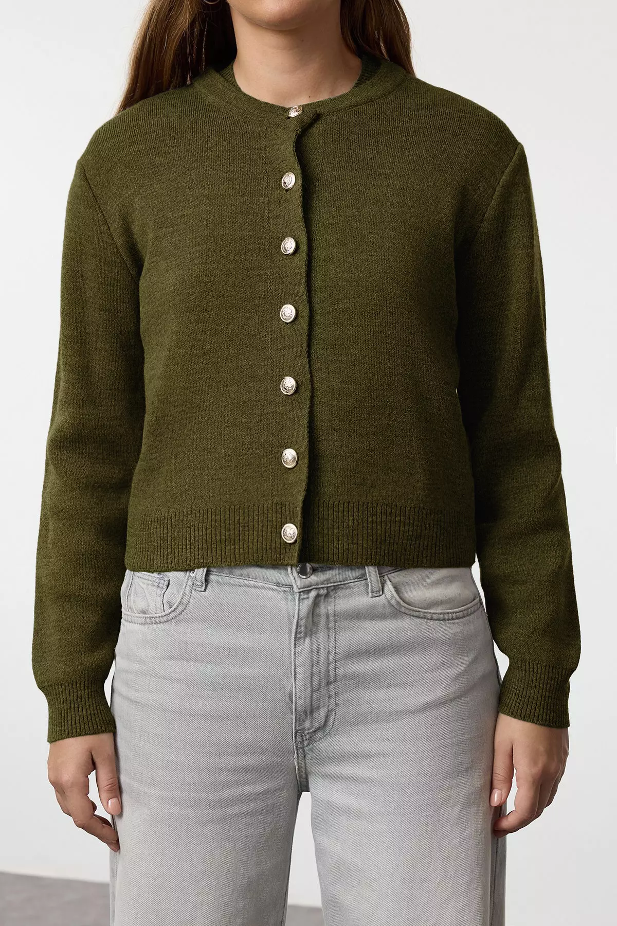 Khaki Basic Cardigan Blouse Knitwear Cardigan