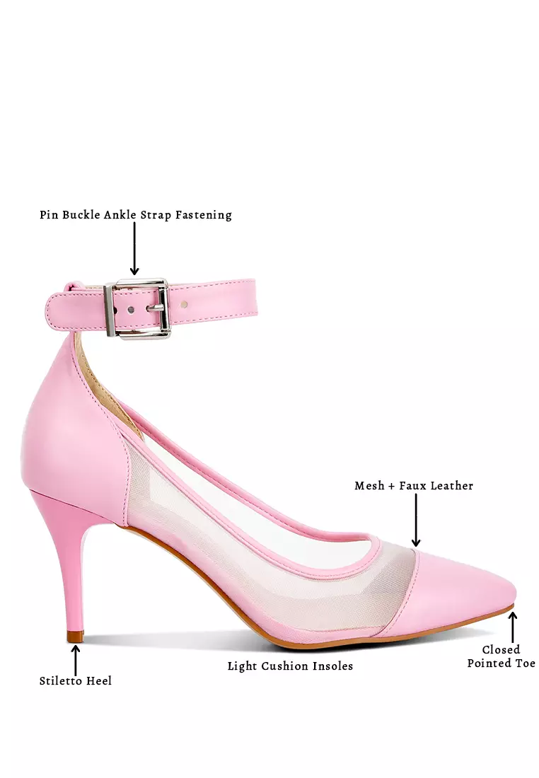 Pompa Tali Pergelangan Kaki Ujung Runcing Merah Muda