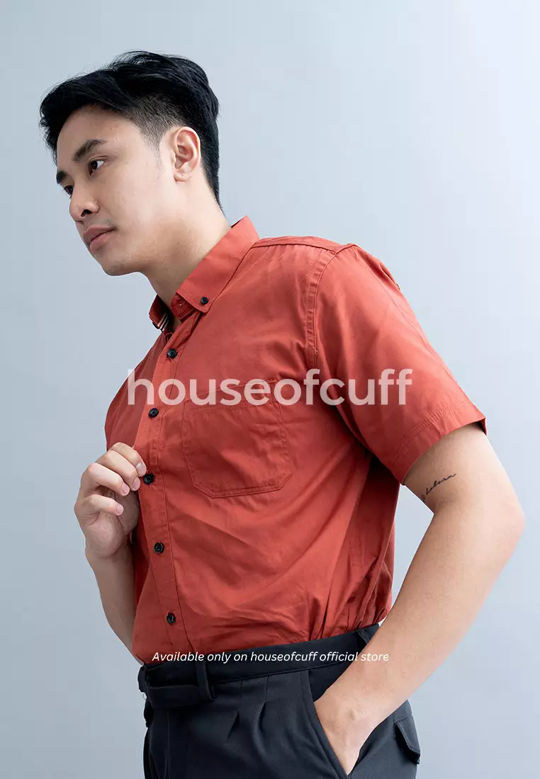 Houseofcuff Kemeja Pria Lengan Pendek Slim Fit Teracotta Merah Bata
