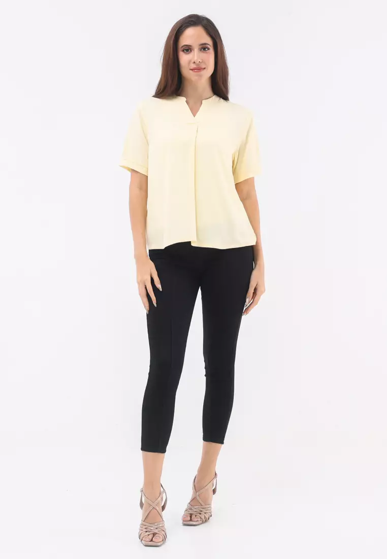 Woven Plain S.Twill Rayon Short Sleeve Blouse