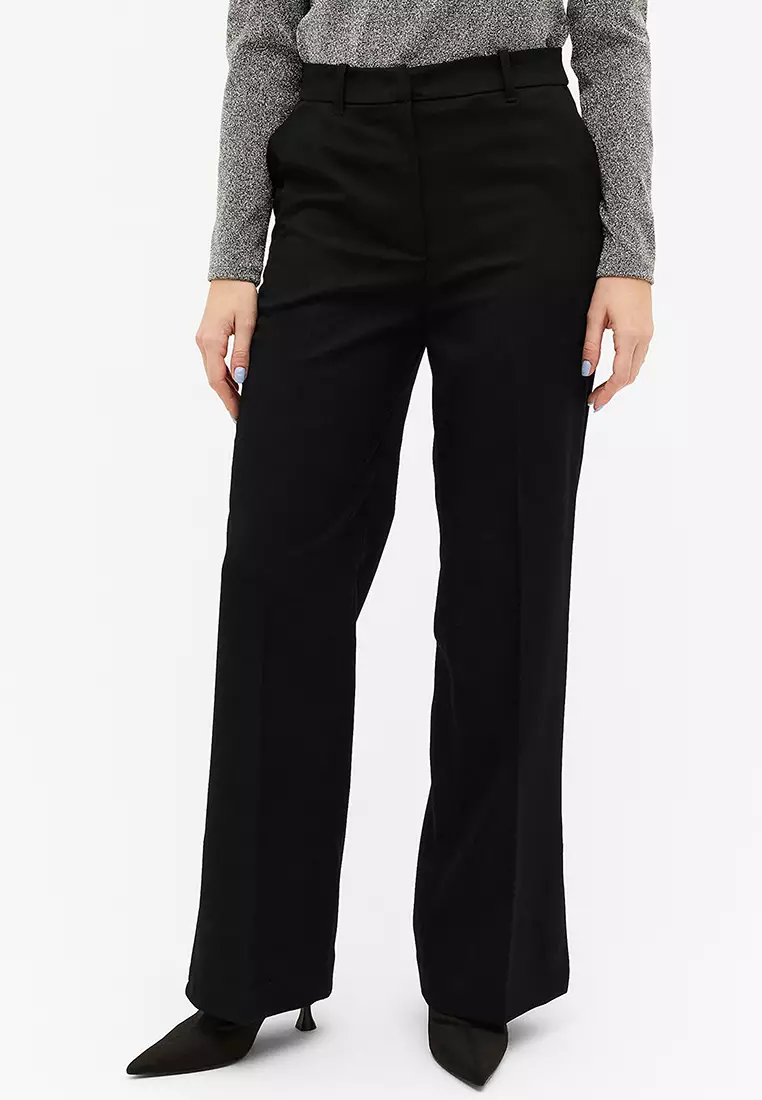 High waist wide leg trousers black - Black - Monki
