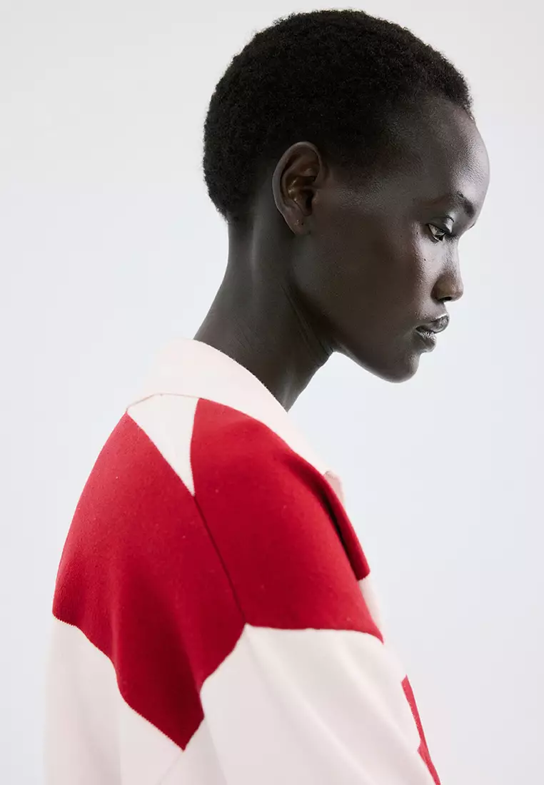 Striped Polo-Neck Sweater