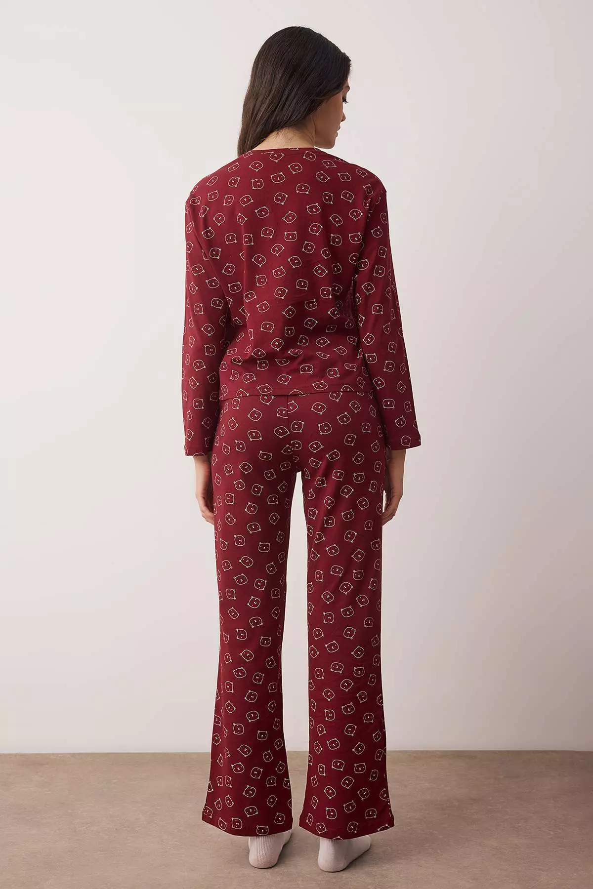 Burgundy 1% Cotton Teddy Bear Knitted Pajama Set Thmaw25Pt131