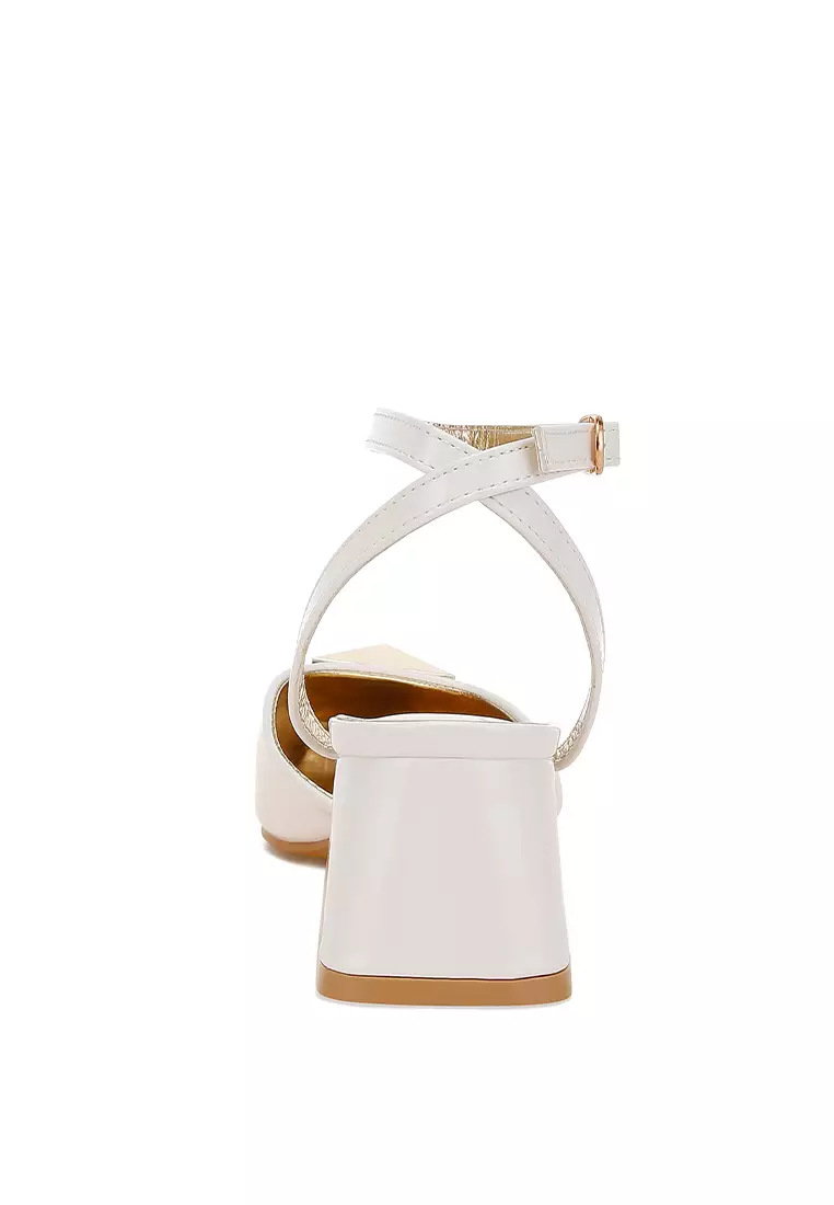 Brooch Detail Ankle Strap Sandals in Off White