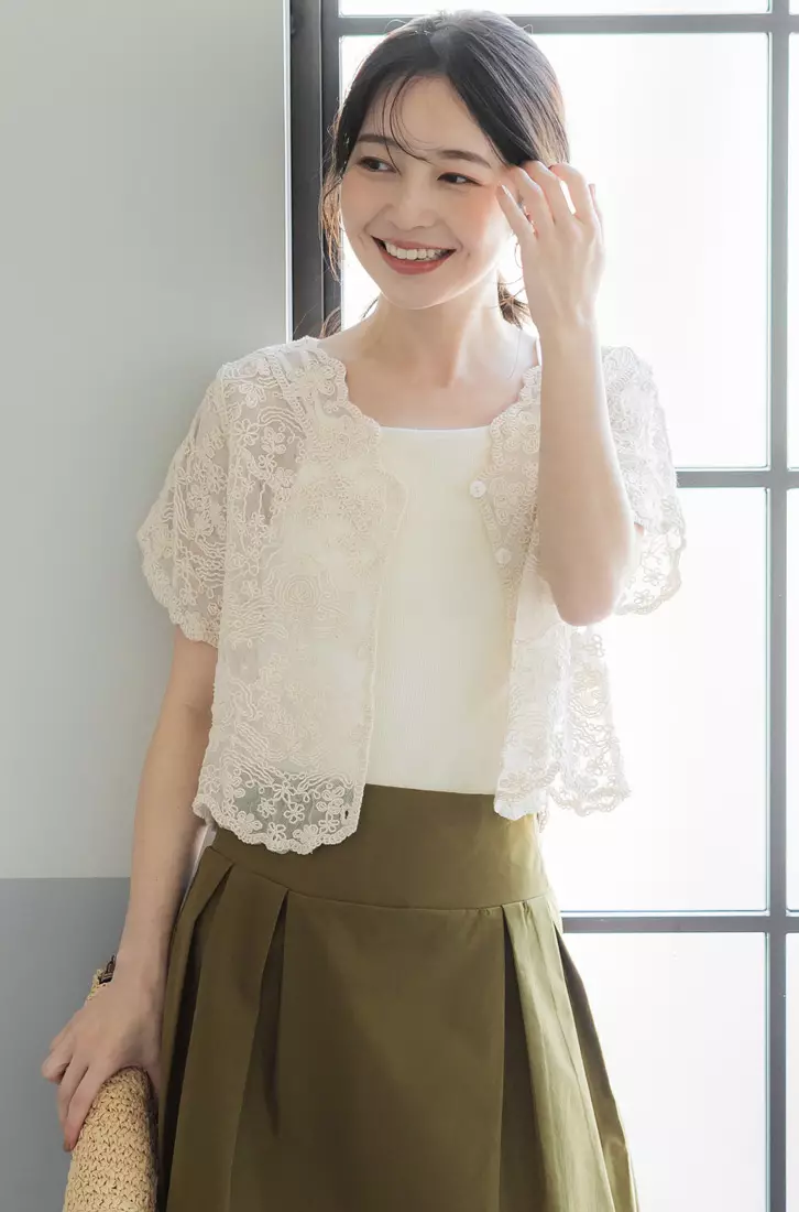 White lace short sleeve cardigan best sale