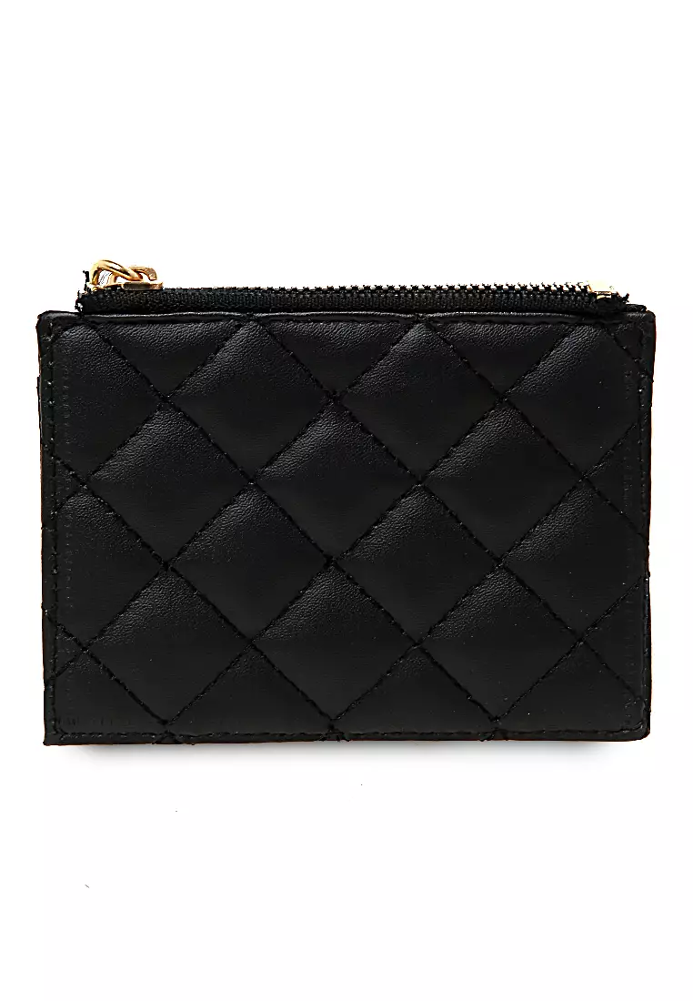 Dompet Kartu Motif Bordir Material Leather Card Holder Mini Wanita 5 Slot + 1 Slot Money - Hitam