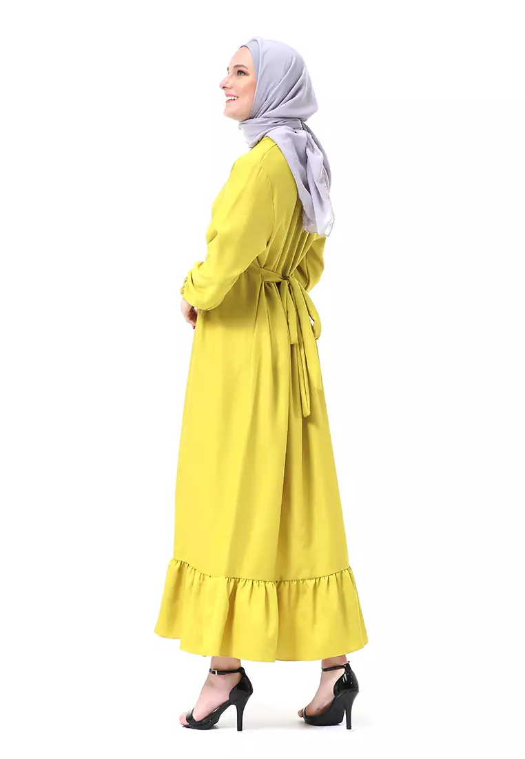 Chairunnisa Gamis Dress Muslimah Wanita Motif Polos Regular Fit High Quality - Lime