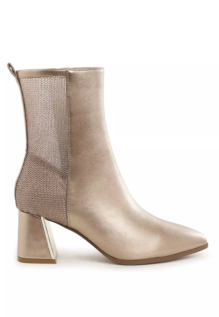 Discount on London Rag  shoes - SKU: Mesh Detail Pointy Ankle Boots in Gold