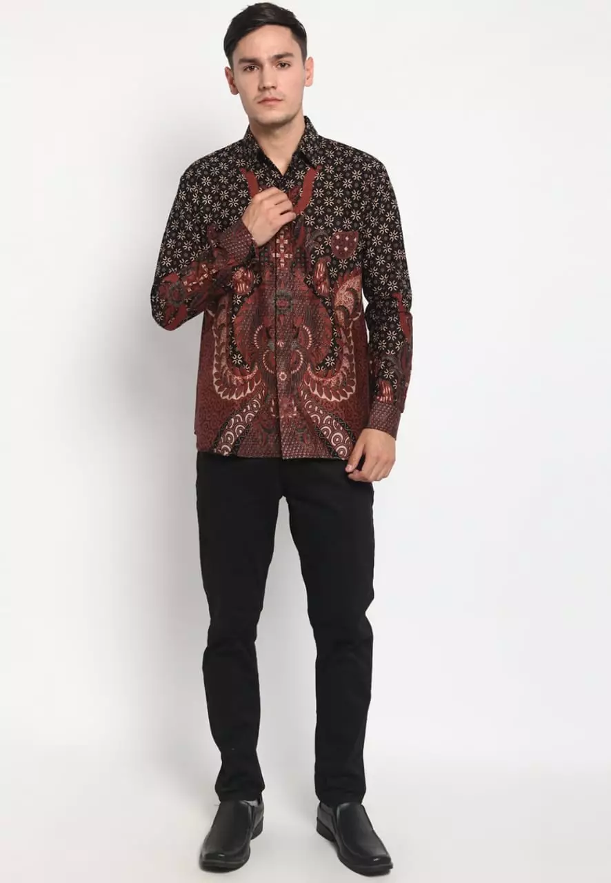 Kemeja Batik Pria Premium Slimfit Elegant Modern Lengan Panjang Temboro Item