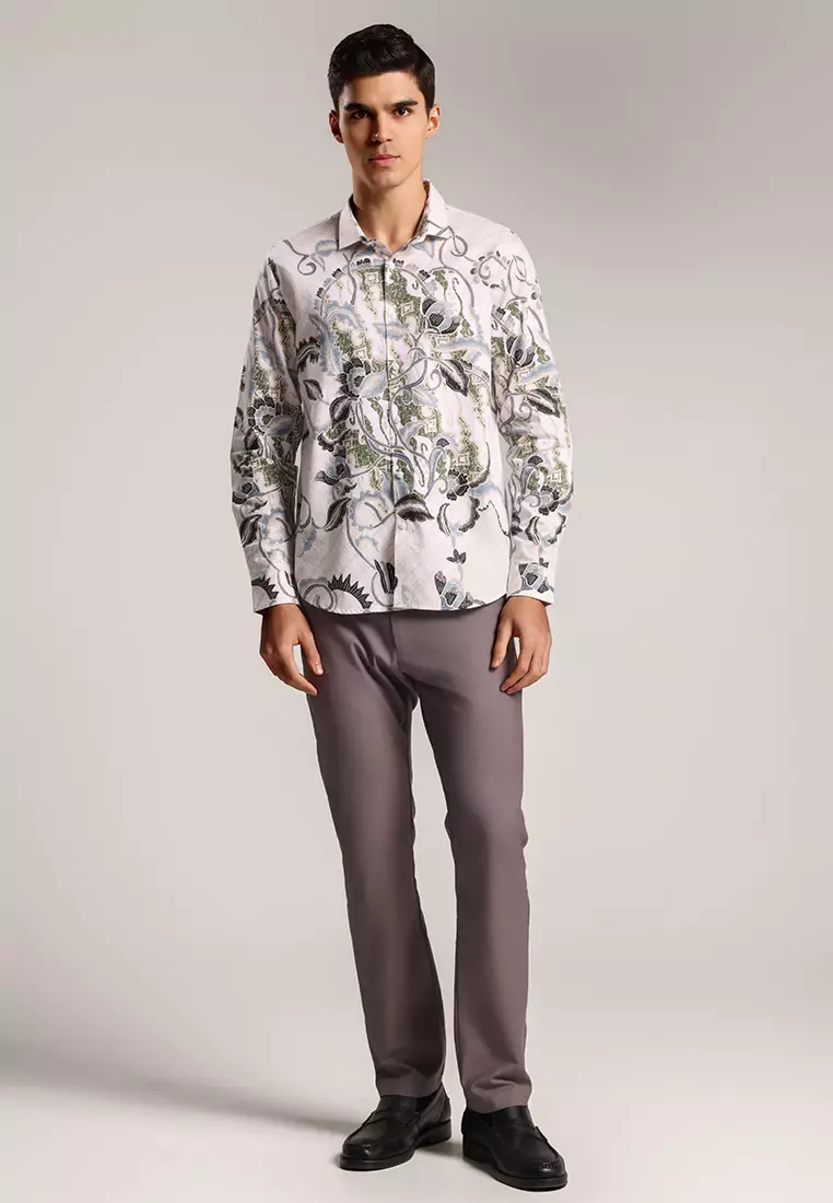 MOC - Kemeja Batik Pria Lengan Panjang Lamduan - White