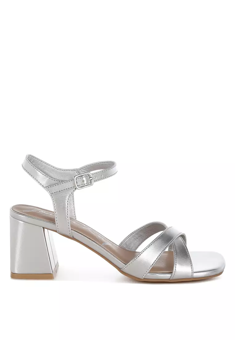Discount on London Rag  shoes - SKU: Square Toe Block Heel Sandals in Silver