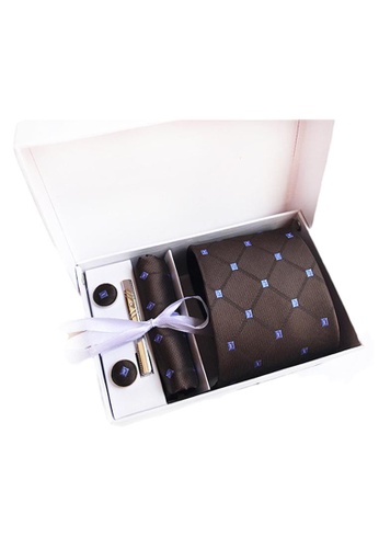 Kings Collection brown Brown Tie, Pocket Square, Cufflinks, Tie Clip 4 Pieces Gift Set (UPKCBT2102) 605EEAC4F8908FGS_1