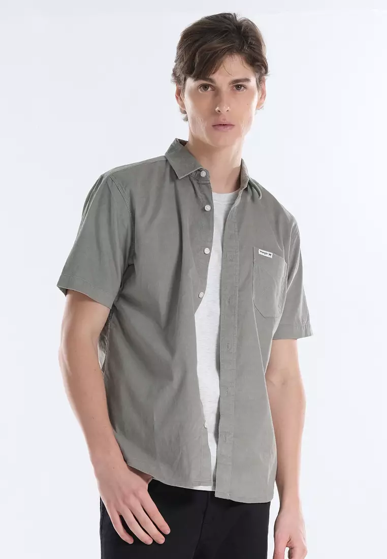 Button Down Short Sleeve Polo for Men in Pale Green