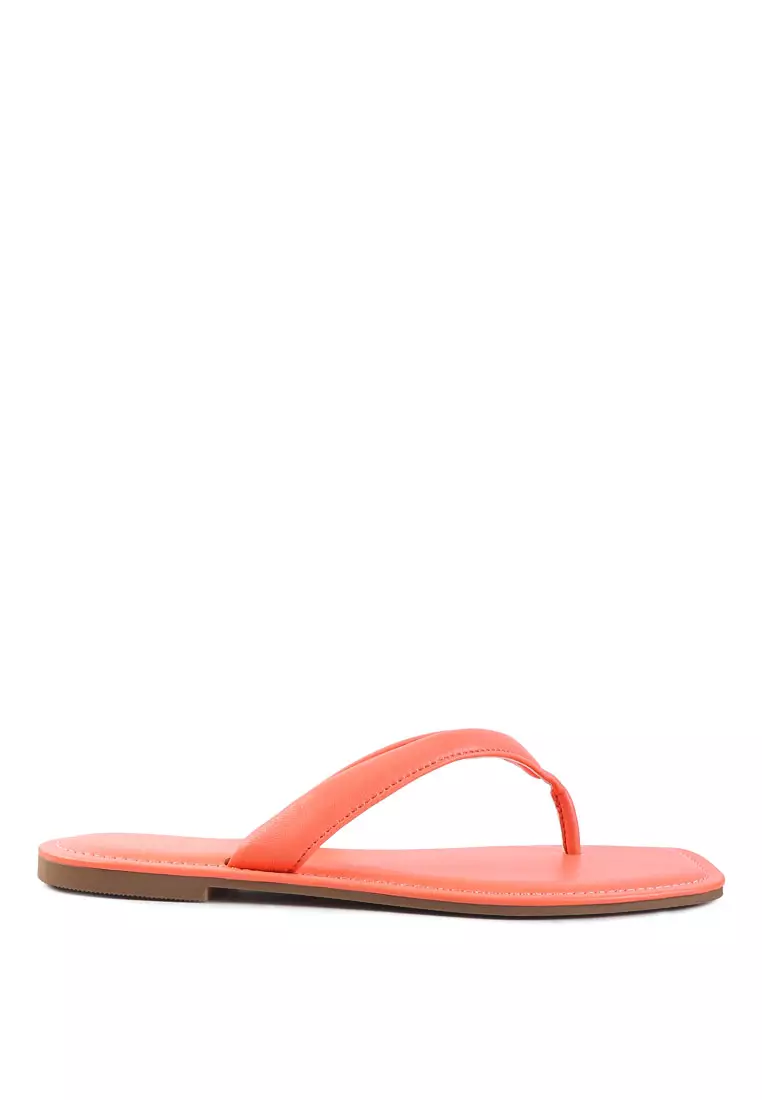 Discount on London Rag  shoes - SKU: Peach Square Toe Thong Flats