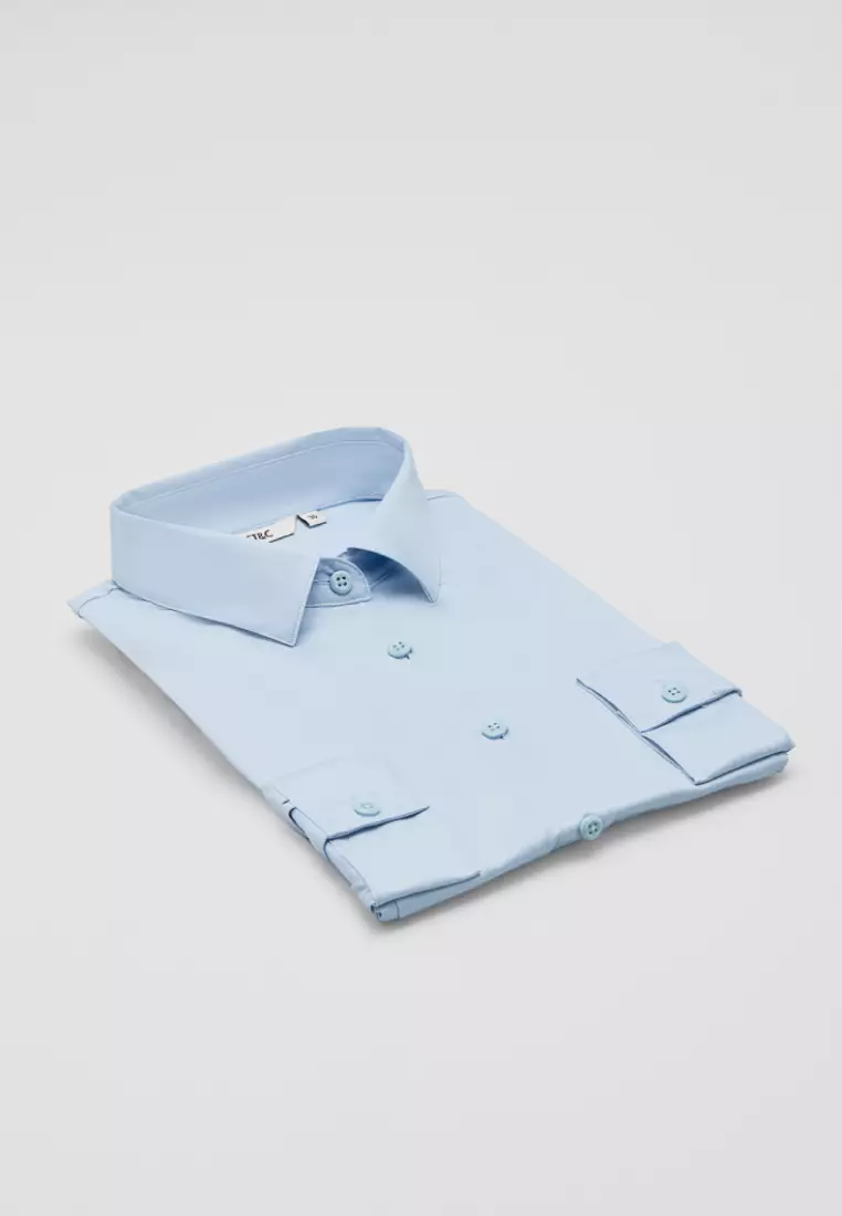 Light Blue Semi-Spread Collar Slim Fit Shirt