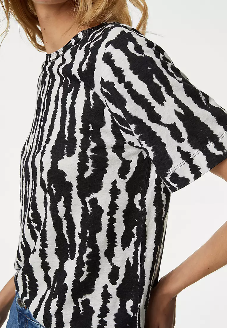 Linen Blend Printed Top