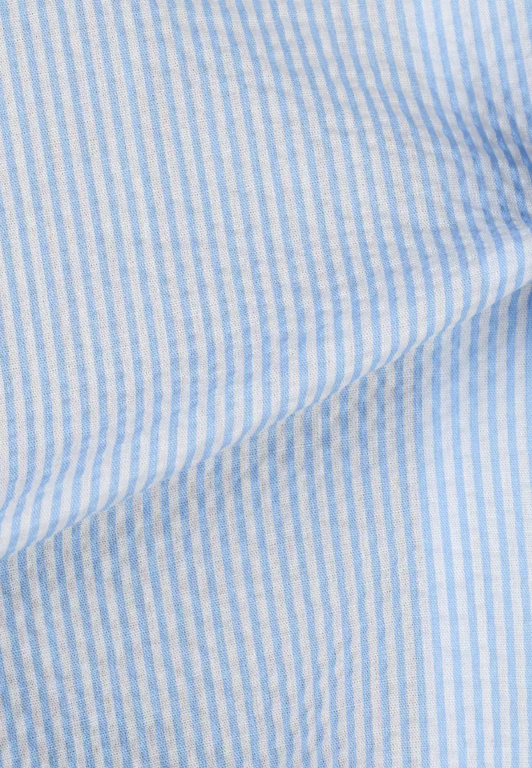 Used 1968 - Wonder Kemeja Katun Casual Pria Bahan Seersucker Lengan Pendek Stripe