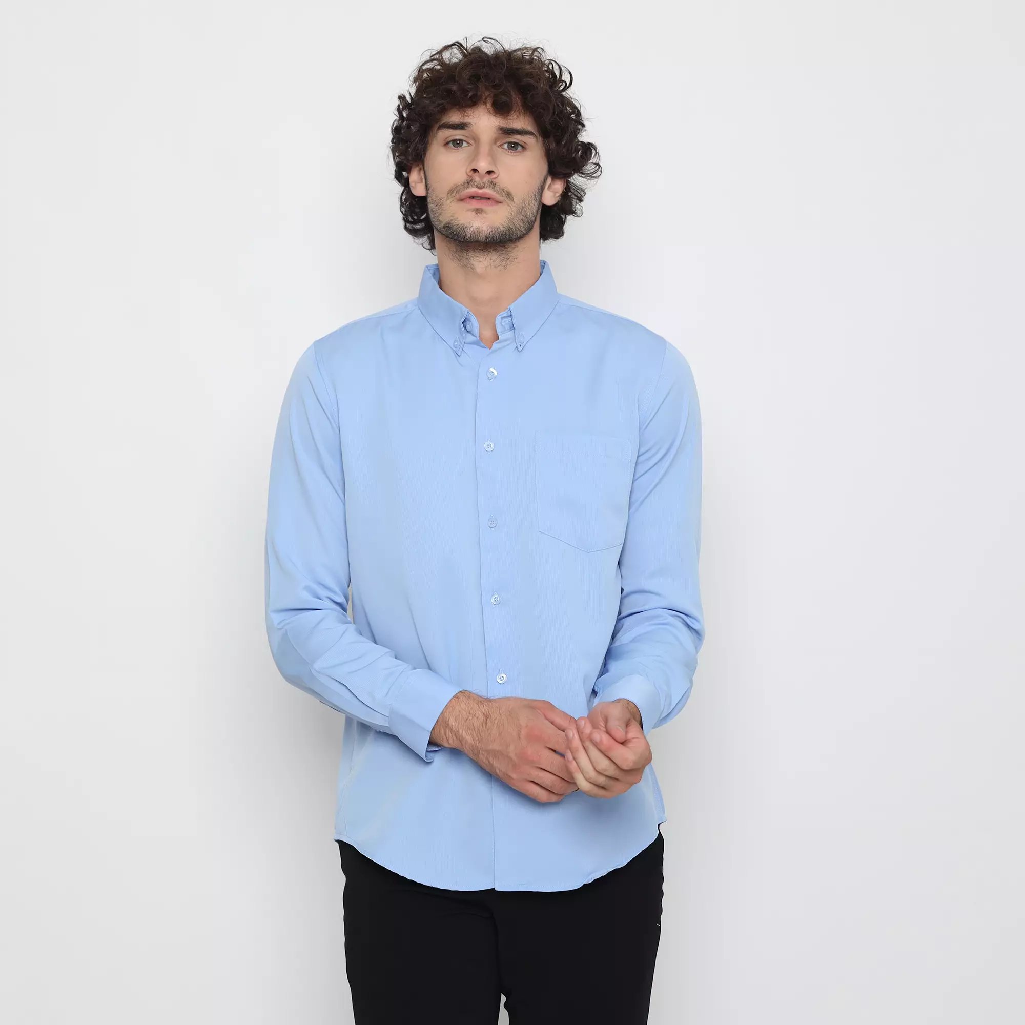 Platini Baju Kemeja Pria Lengan Panjang Polos Polinosic Biru 66124