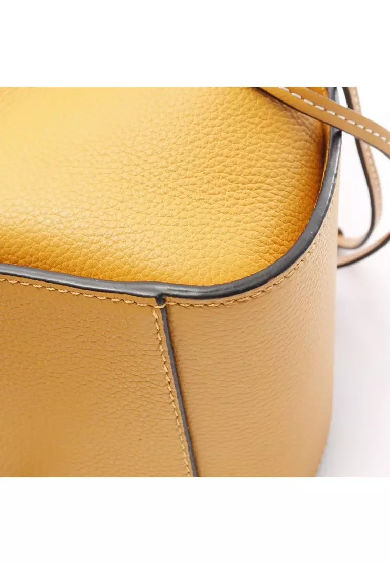 Pre-Loved LOEWE hammock drawstring bag mini Handbag leather Orange yellow 2WAY