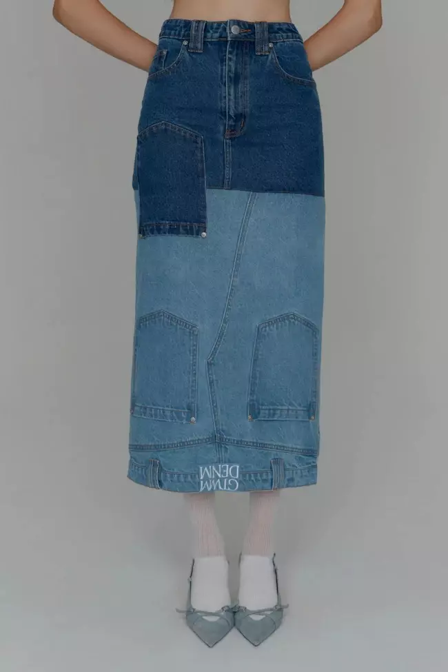 Up Side Down Denim Maxi Skirt
