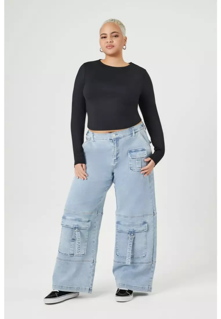 Buy FOREVER 21 Plus Size Wide-Leg Cargo Jeans 2024 Online