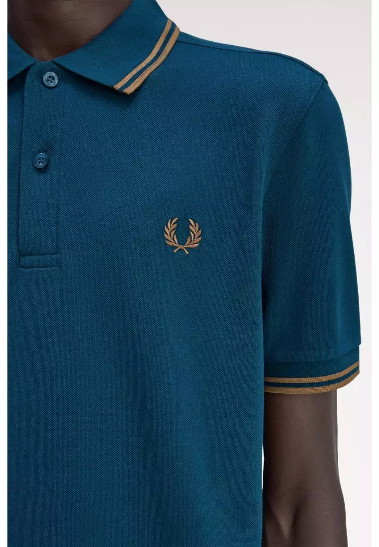 Fred Perry M3600 Twin Tipped Fred Perry Shirt (Dark Petrol / Shaded Stone / Shaded Stone）