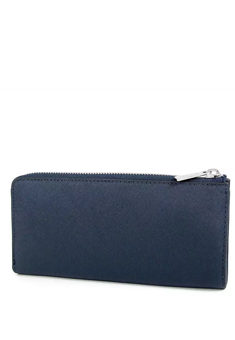 Jet Set Travel Large Saffiano Leather Quarter Zip Wallet - Navy