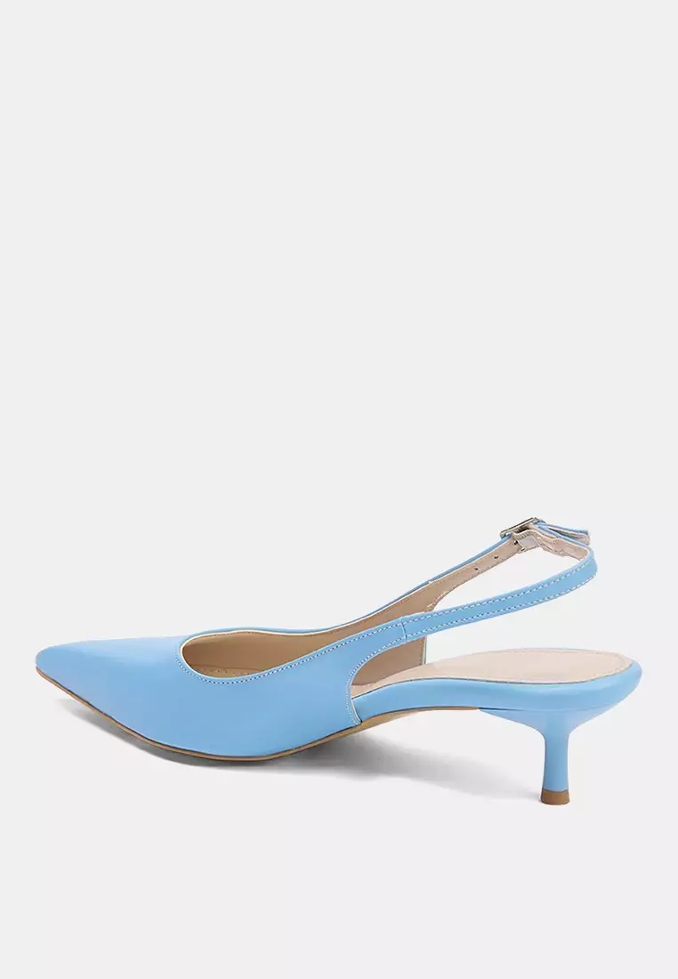 Baby Blue Patent Leather Pointed Toe Kitten Heels Women's Classic Heeled Shoes Takss25To00005