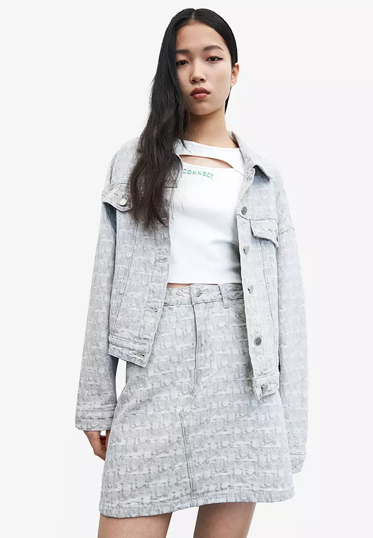 All over top print denim jacket