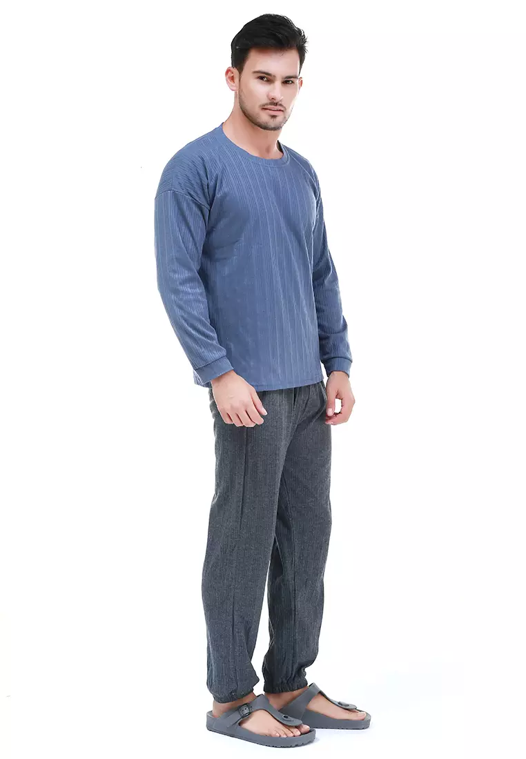 Klicin Setelan Baju Tidur Piyama Pria Polos One Set Sleepwear Pajamas Material Fabric ORIGINAL