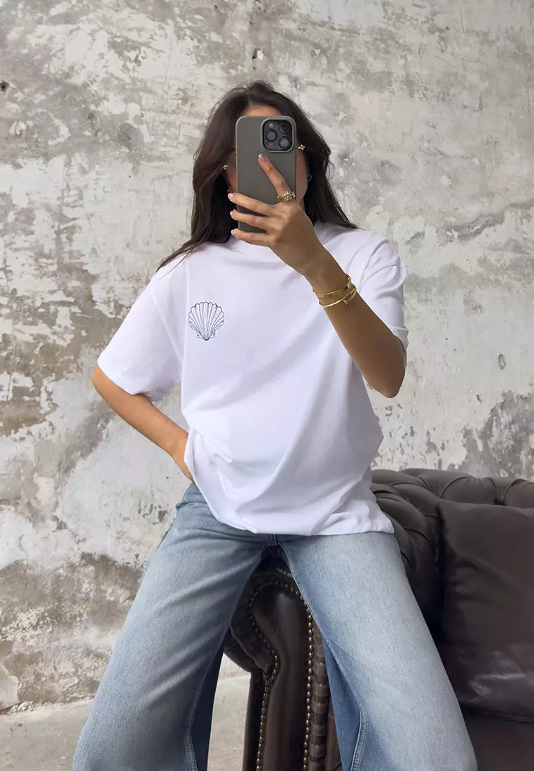 White Back Printed Oversize/Wide Pattern Knitted T-shirt TWOSS25TS00106