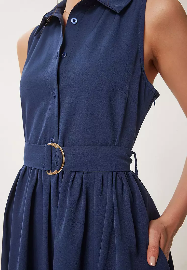 Belted Poplin Midi Shirt Dress